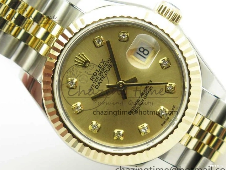 MiroTime 0311 Supportive DateJust 28mm Wrapped SS YG Best Edition Gold Dial Crystal Markers on Wrapped SS YG Bracelet ETA 3344